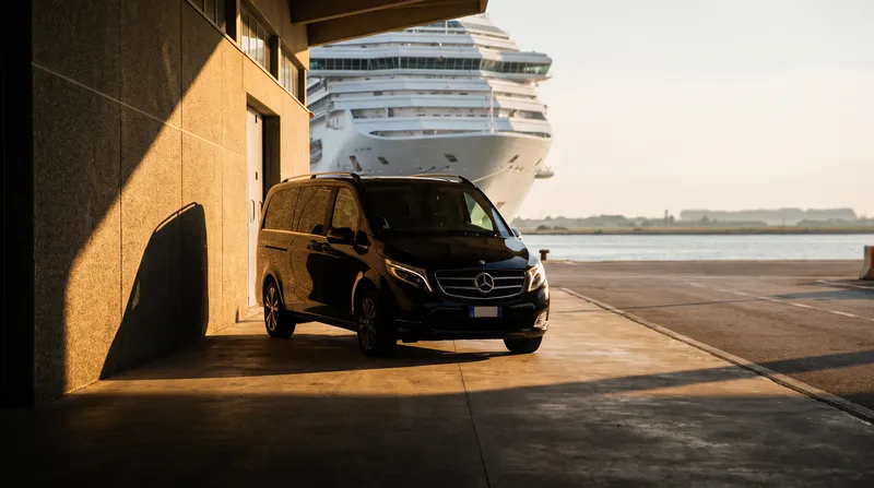 Van Mercedes nero al terminal crociere di Porto Corsini a Ravenna